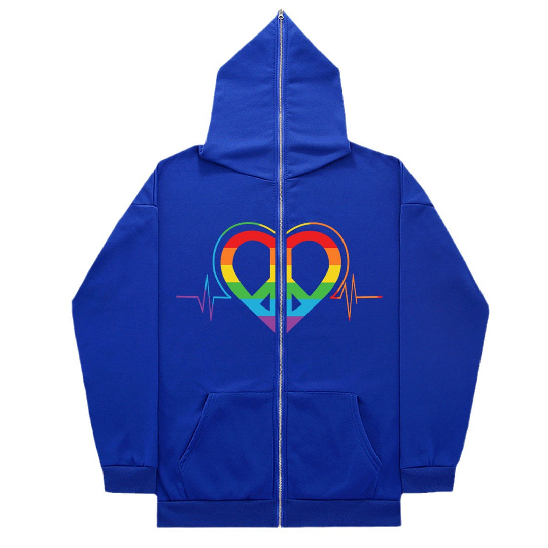 Damen sportlicher Kapuzenpullover mit buntem Herzmotiv und praktischen Taschen Drune