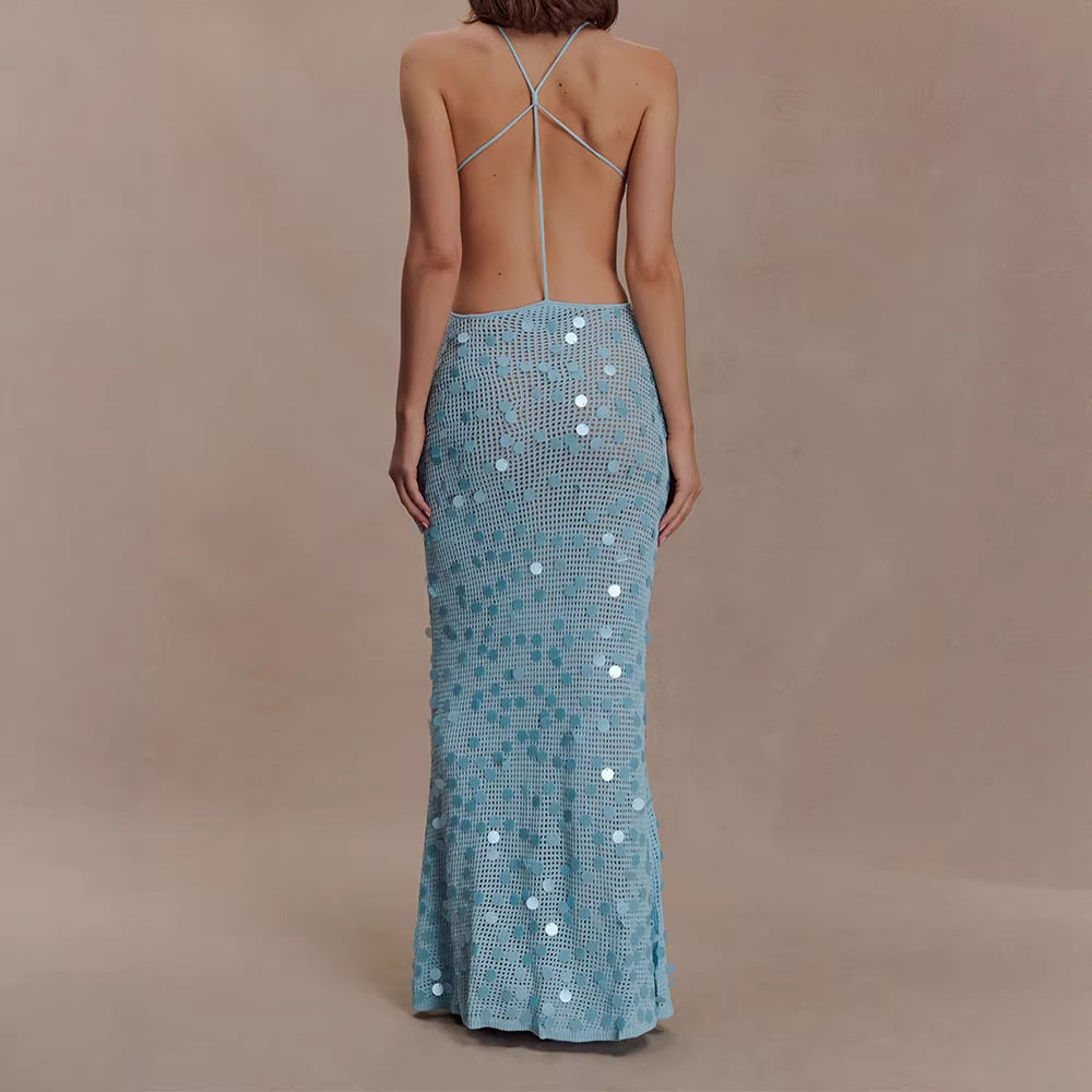 Damen Elegantes Maxikleid mit funkelnden Applikationen Drune