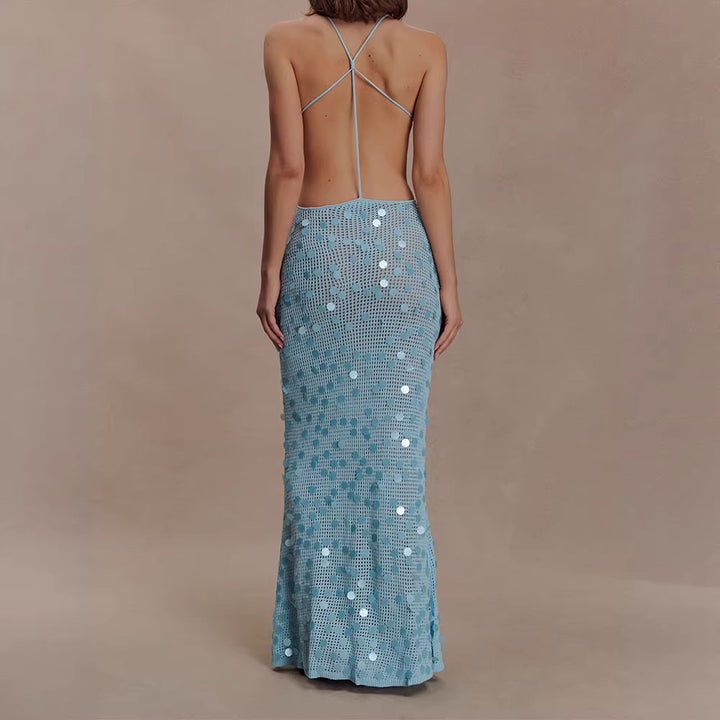 Damen Elegantes Maxikleid mit funkelnden Applikationen Drune