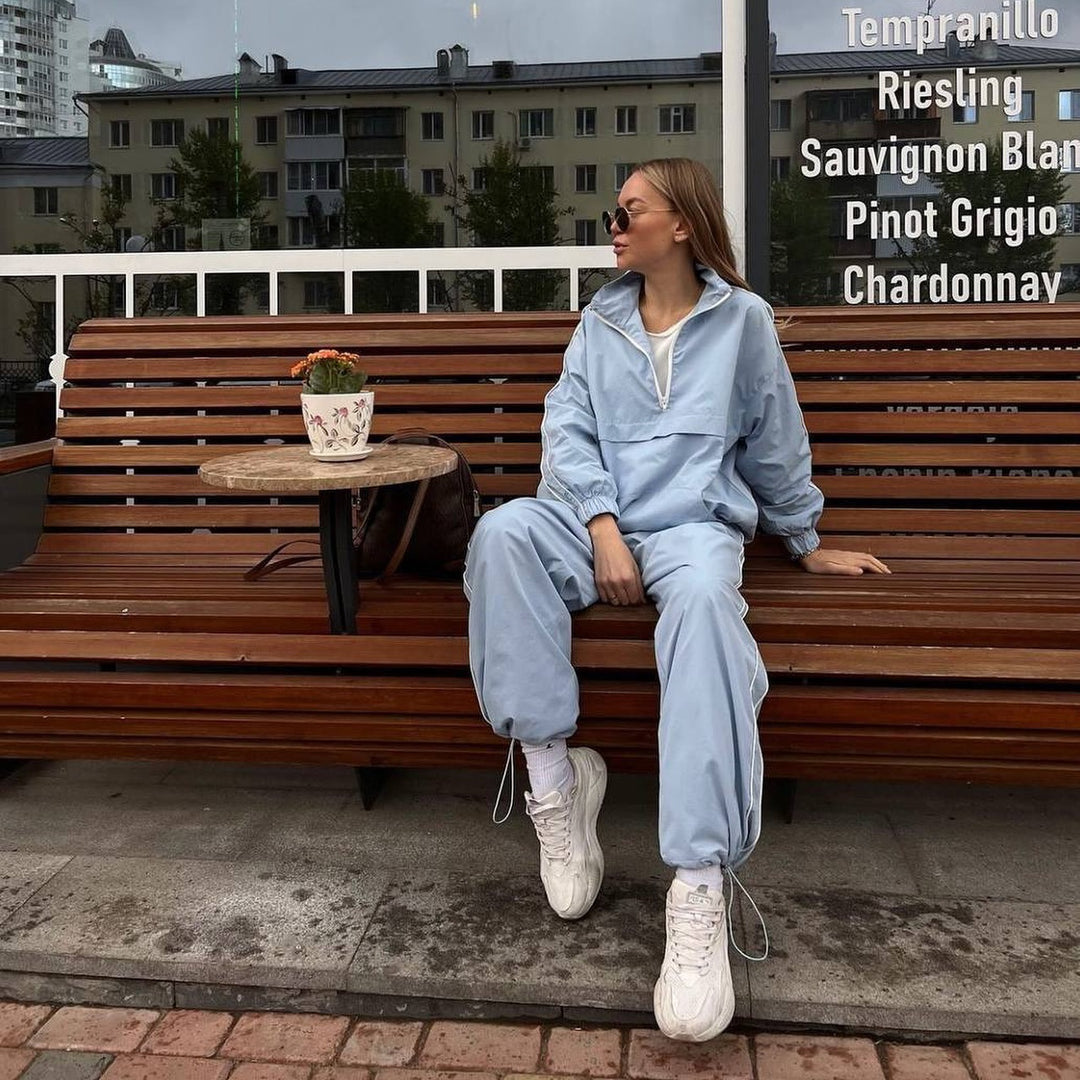 Damen Sportliches Windbreaker und Jogginghose Set Drune
