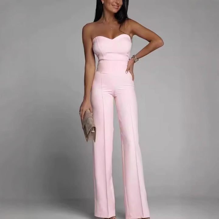Damen Jumpsuit mit herzförmigem Ausschnitt und weitem Bein Drune