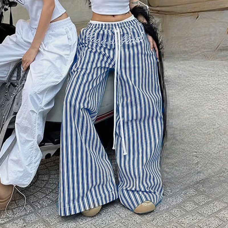 Damen lässige und bequeme Schlafhose mit hohe Taille und Kordelzug Drune