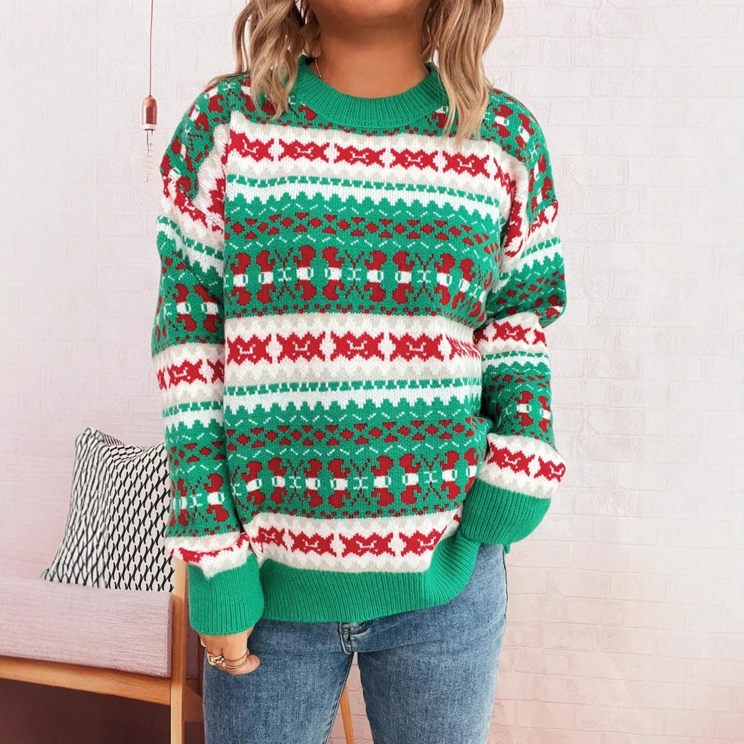 Damen Weihnachts-Pullover mit festlichem Motiv und lockerer Passform Drune