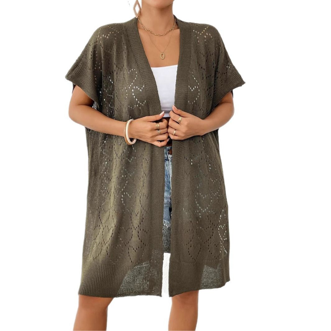 Damen luftiger Strick-Kimono mit floralem Lochmuster Drune