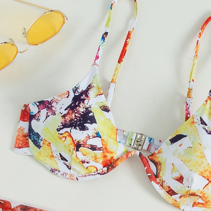 Damen Bikini-Set mit verstellbaren Trägern und floralem Wickelrock Drune