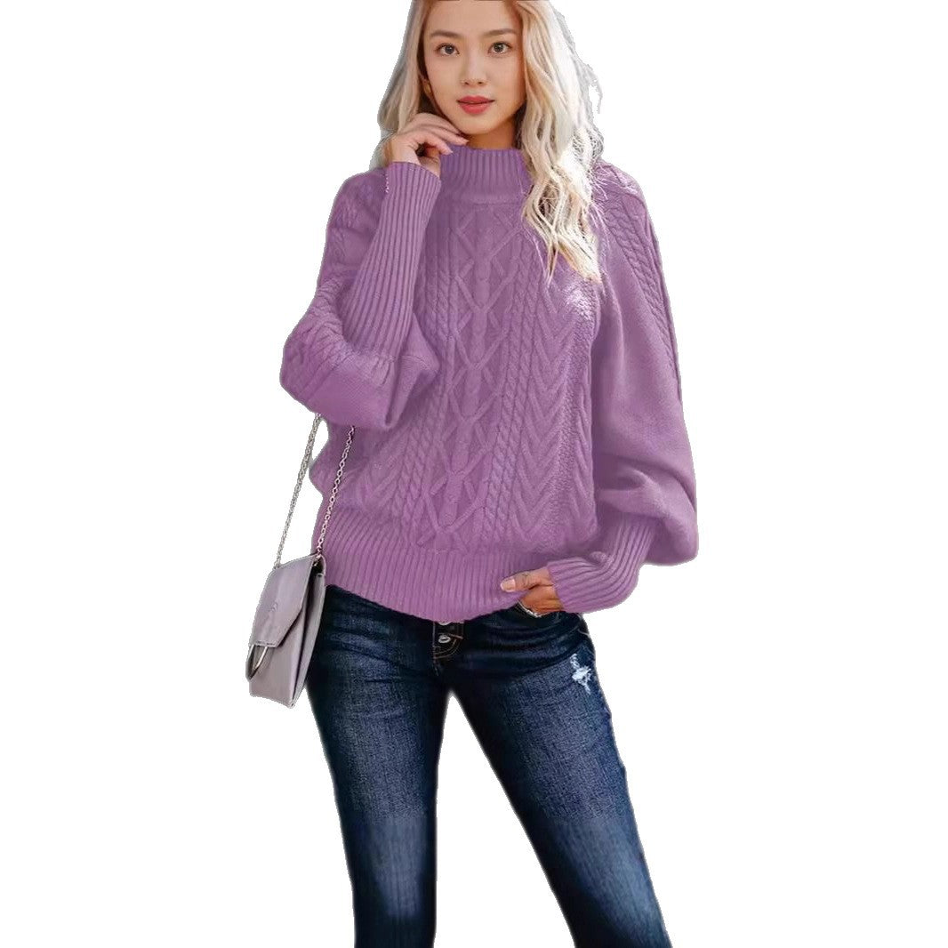 Damen Strickpullover mit hohem Kragen und volumetrischen Ärmeln Drune