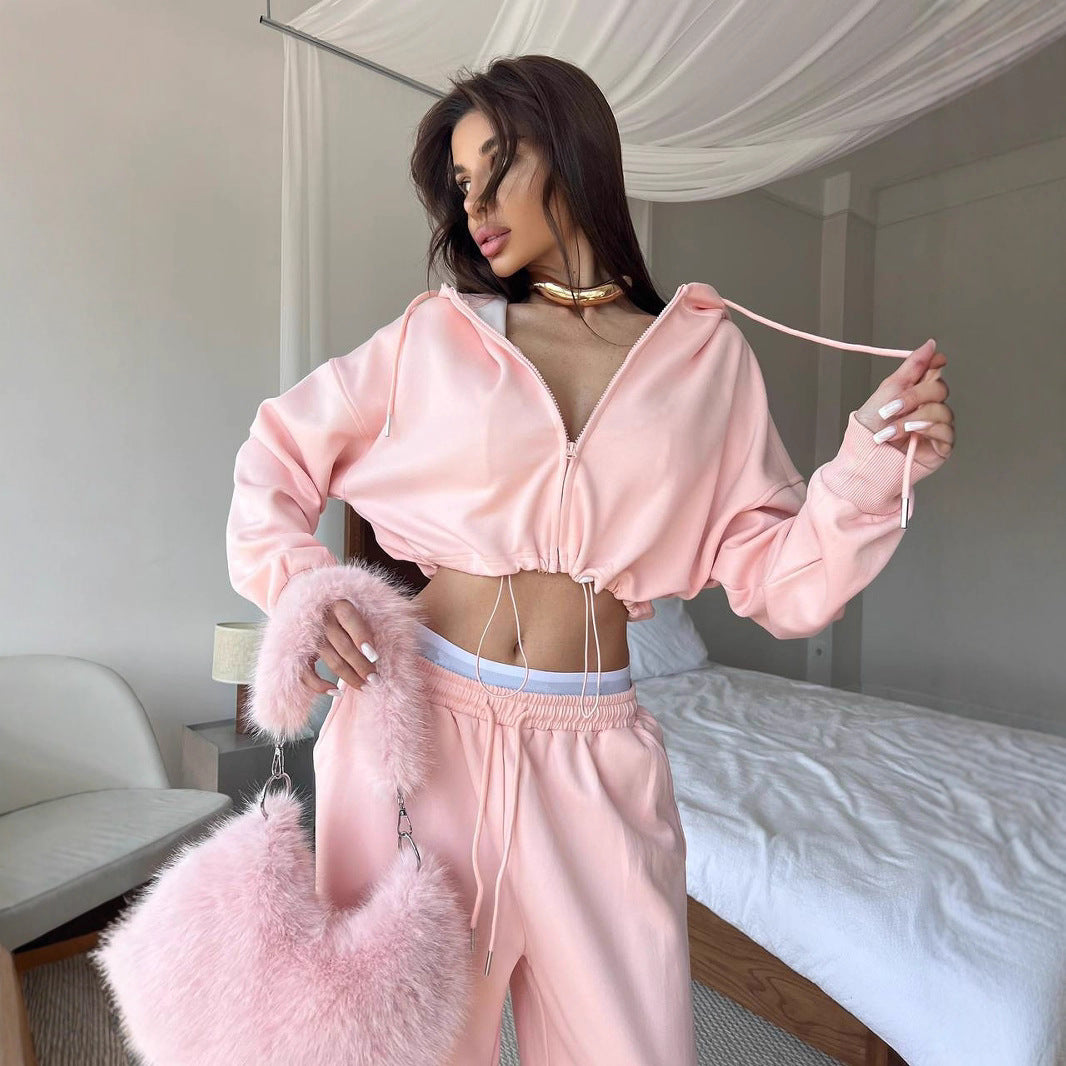 Damen cropped Hoodie und entspannte Sweatpants Set Drune