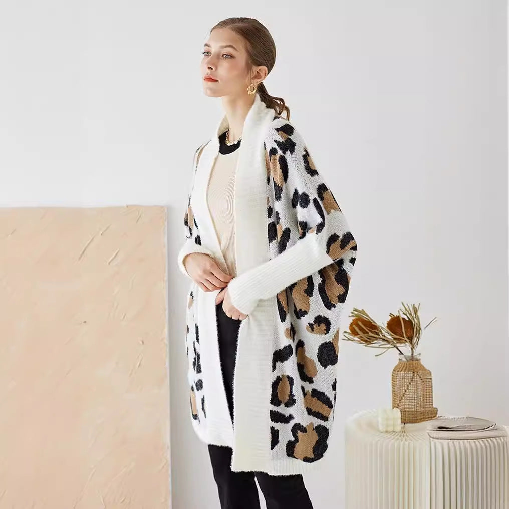Damen Leichte Strickjacke mit modernem Leopardenmuster und offener Front Drune