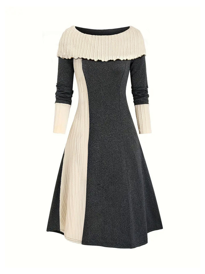 Damen Elegantes und trendiges Kleid mit plissiertem Kragen Drune