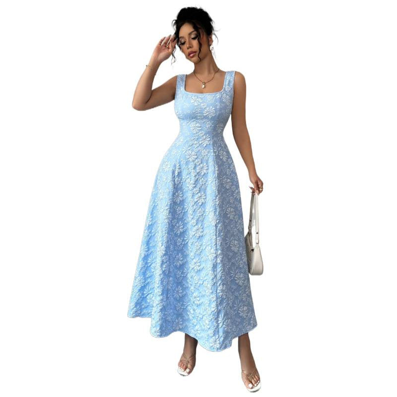 Damen Elegantes Maxikleid mit floralem Stickdesign und A-Linien Schnitt Drune