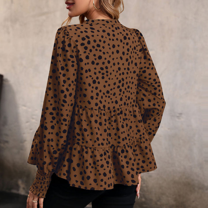 Damen luftige Bluse mit Rüschendetails und Punkten Drune