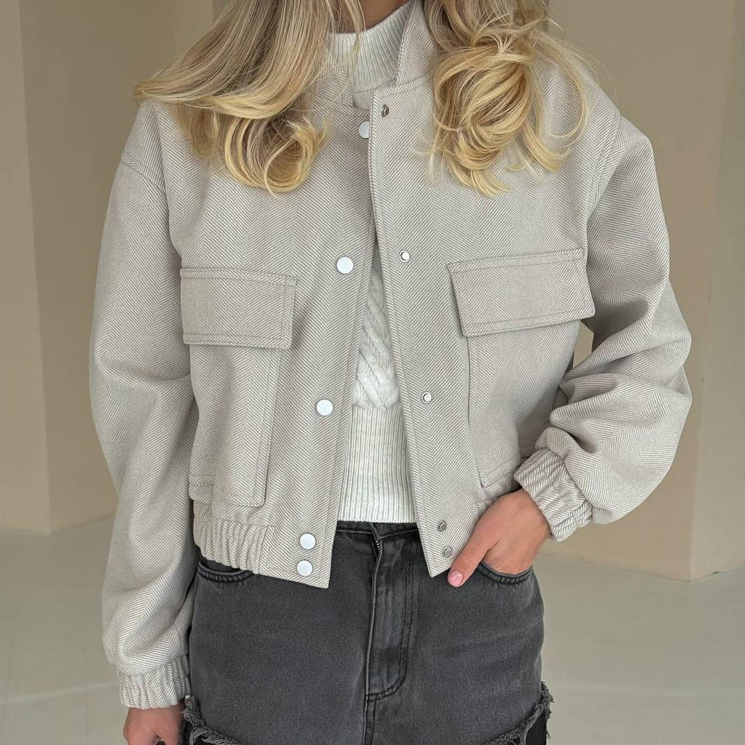 Damen lässige Jacke mit praktischen Taschen und elastischen Bündchen Drune