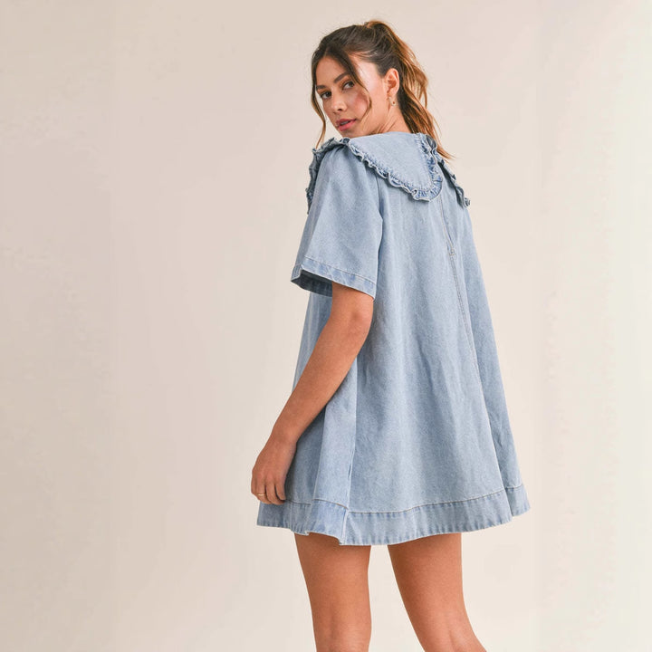Damen Jeanskleid mit eleganter Rüschenkragenverarbeitung Drune