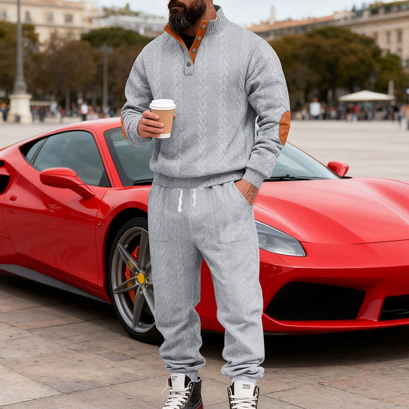 Herren Strick-Jogginganzug mit modischem Kragen und praktischen Taschen Drune