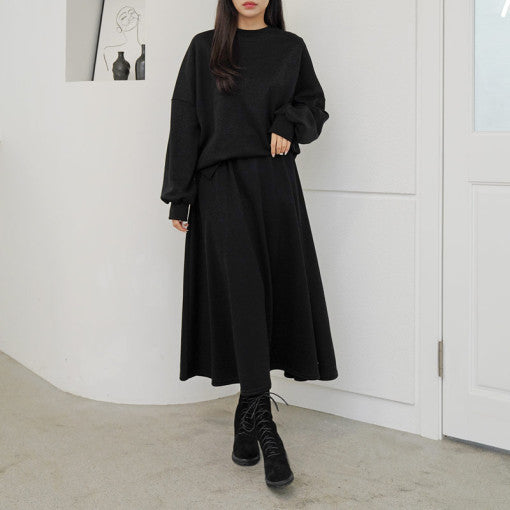 Damen Lässiges Sweatshirt und Maxi-Rock Set mit praktischen Taschen und elegantem Schnitt Drune
