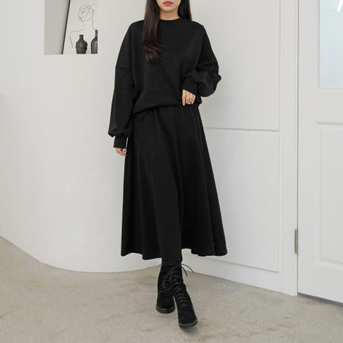 Damen Lässiges Sweatshirt und Maxi-Rock Set mit praktischen Taschen und elegantem Schnitt Drune
