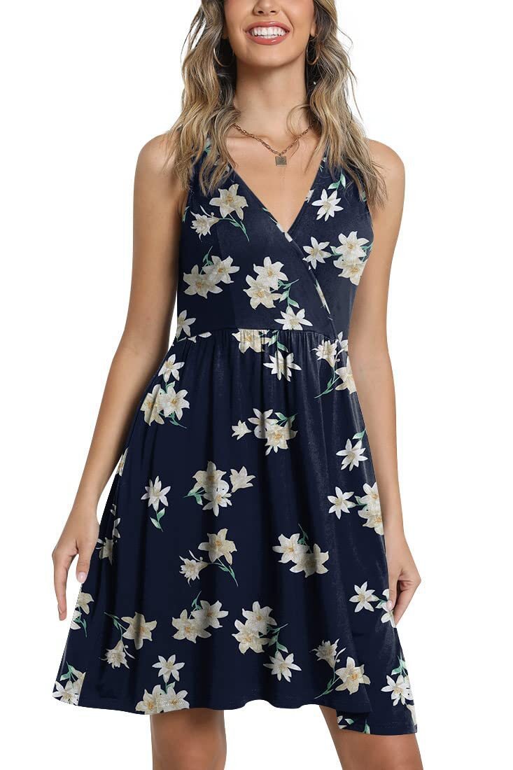 Damen Blumenkleider mit A-Linien Silhouette und V-Ausschnitt Drune