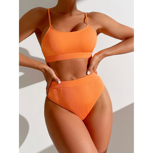 Damen High-Waist-Bikini-Set mit geripptem Oberteil Drune