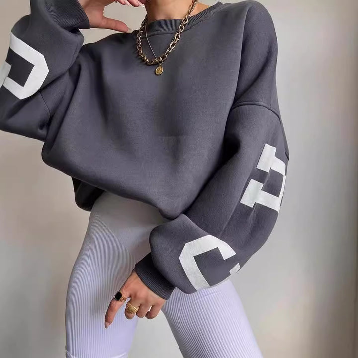 Damen lässiger Oversized Sweater mit kontrastierenden Ärmeln Drune