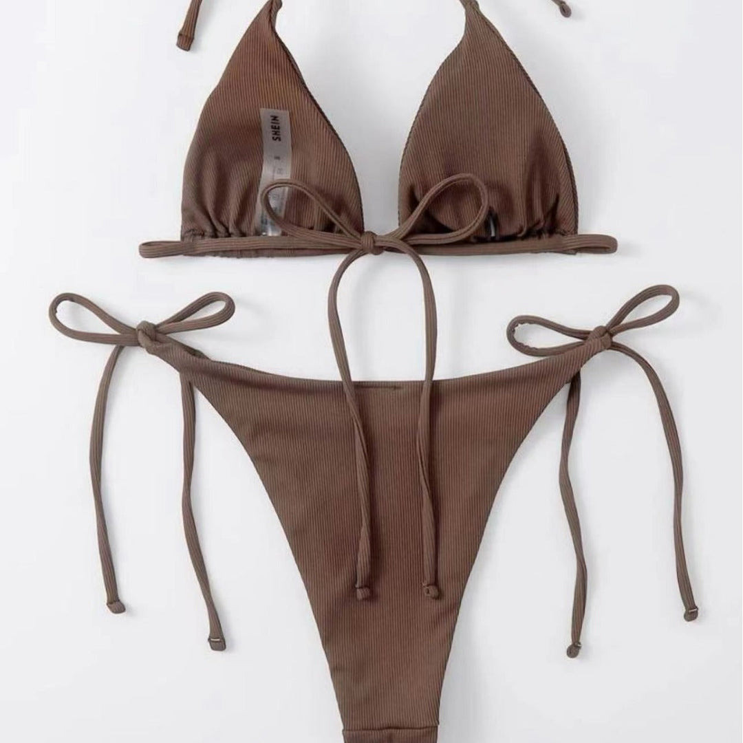 Damen Triangel-Bikini mit verstellbaren Bindebändern und feinem Rippendesign Drune