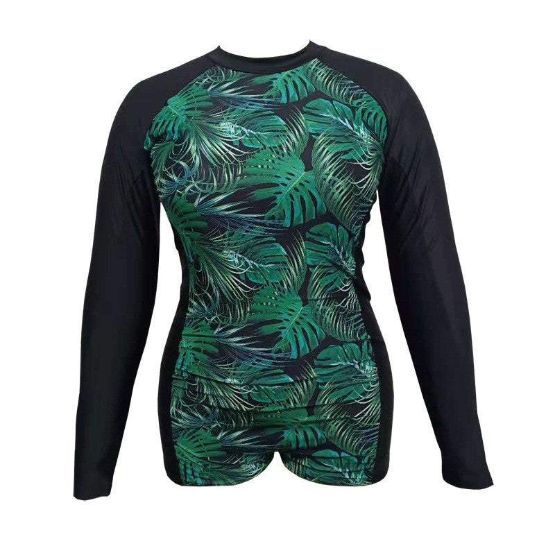 Damen Langarm Rashguard mit tropischem Blätterdesign Drune