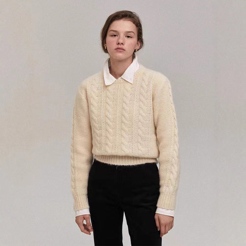 Damen kuscheliger Strickpullover mit Zopfmuster Drune
