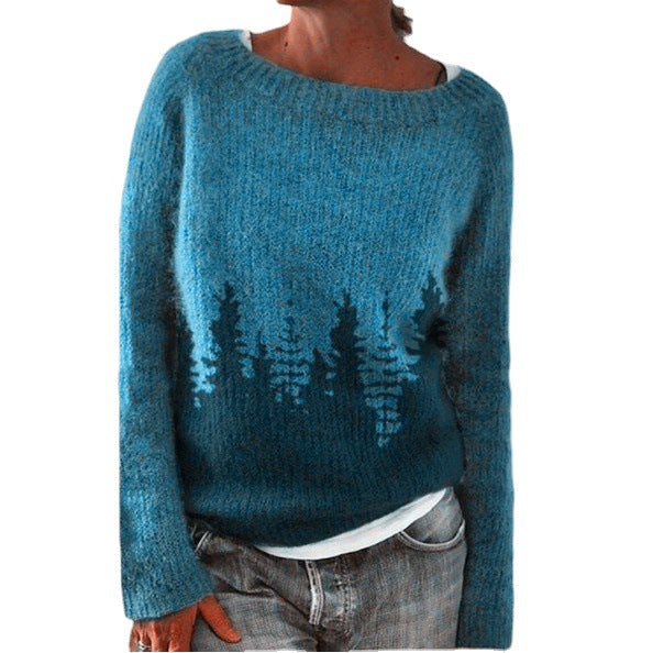 Damen nan gemusterter Norwegerstrickpullover mit weitem Rundhalsausschnitt und lässigem Oversize-Schnitt Drune
