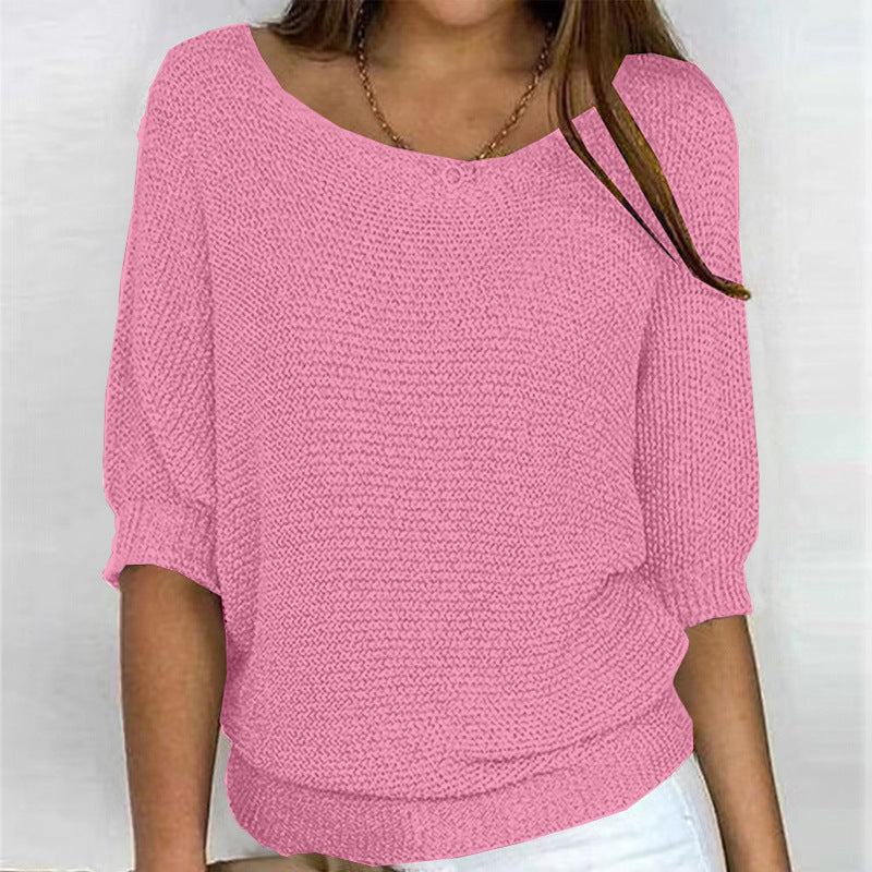 Damen nan legerer kastiger Feinstrickpullover mit weitem Ausschnitt Drune