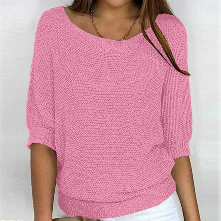 Damen nan legerer kastiger Feinstrickpullover mit weitem Ausschnitt Drune