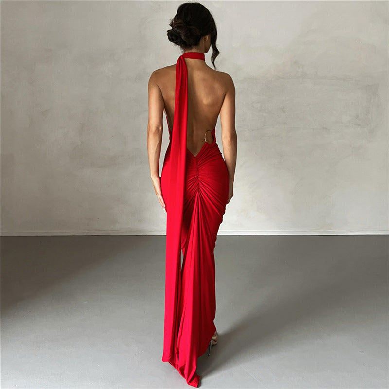 Damen Elegantes bodenlanges One-Shoulder Kleid Drune
