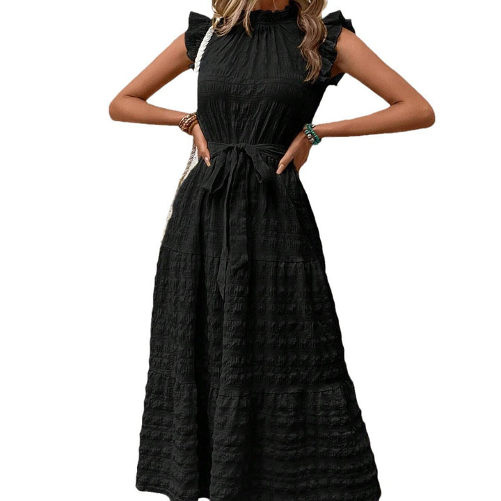 Damen Midi-Kleid mit Rüschenärmeln und Taillengürtel Drune