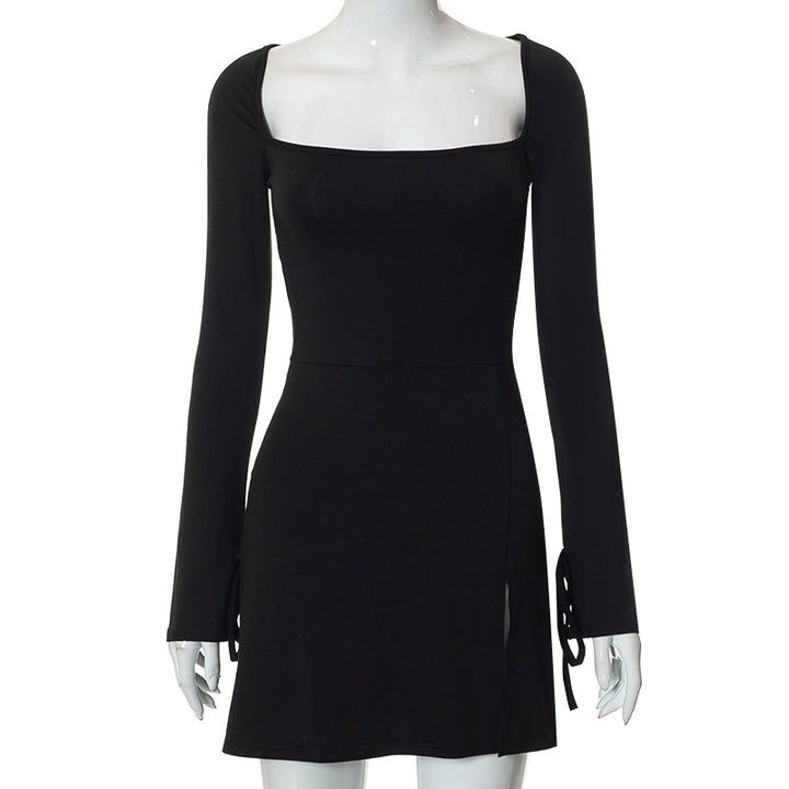 Damen Langärmliges Wickelkleid mit asymmetrischem Schnitt und eleganten Taillenzug Drune