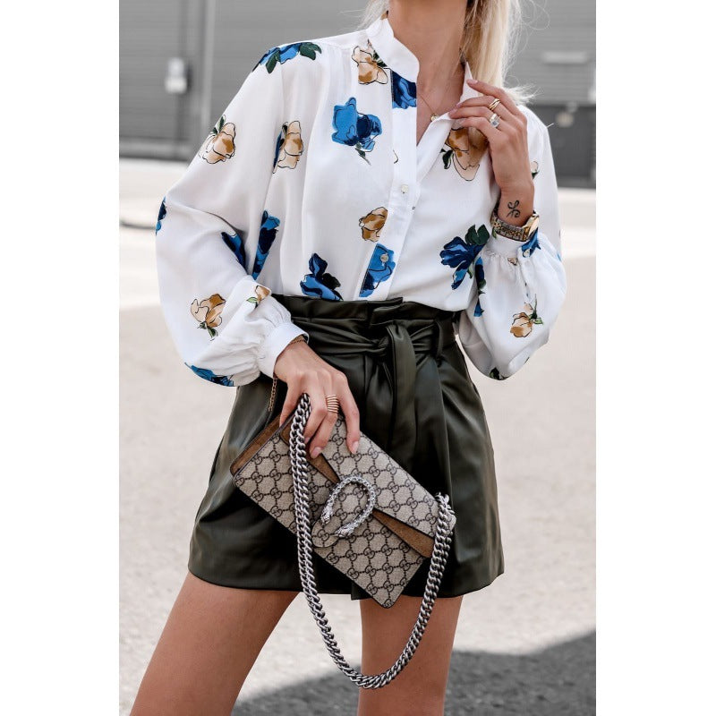Damen florale Bluse mit balloonärmeln Drune