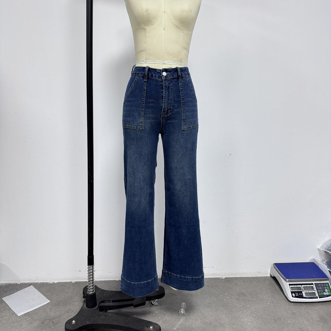 Damen weit geschnittene Denim-Hose mit hohem Bund Drune
