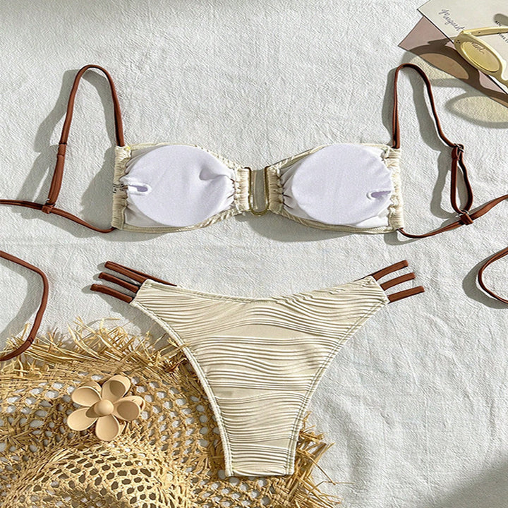 Damen Bandeau-Bikini mit Rüschendesign und dekorativen Trägerdetails Drune