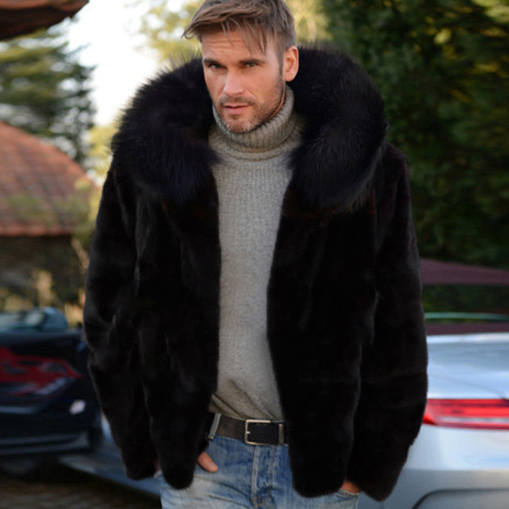 Herren Luxus Kunstpelzjacke mit breitem Kragen Drune