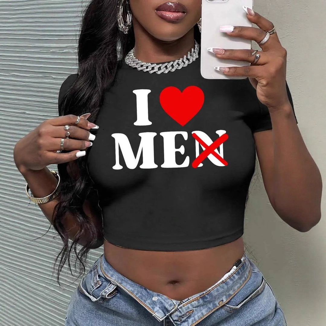 Damen Crop-Top mit künstlerischem Statement-Druck Drune