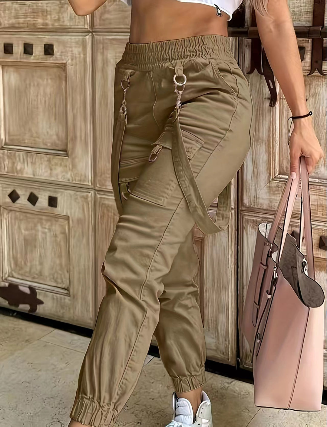 Damen Cargo-Hose mit abnehmbaren Trägern und elastischem Bund Drune