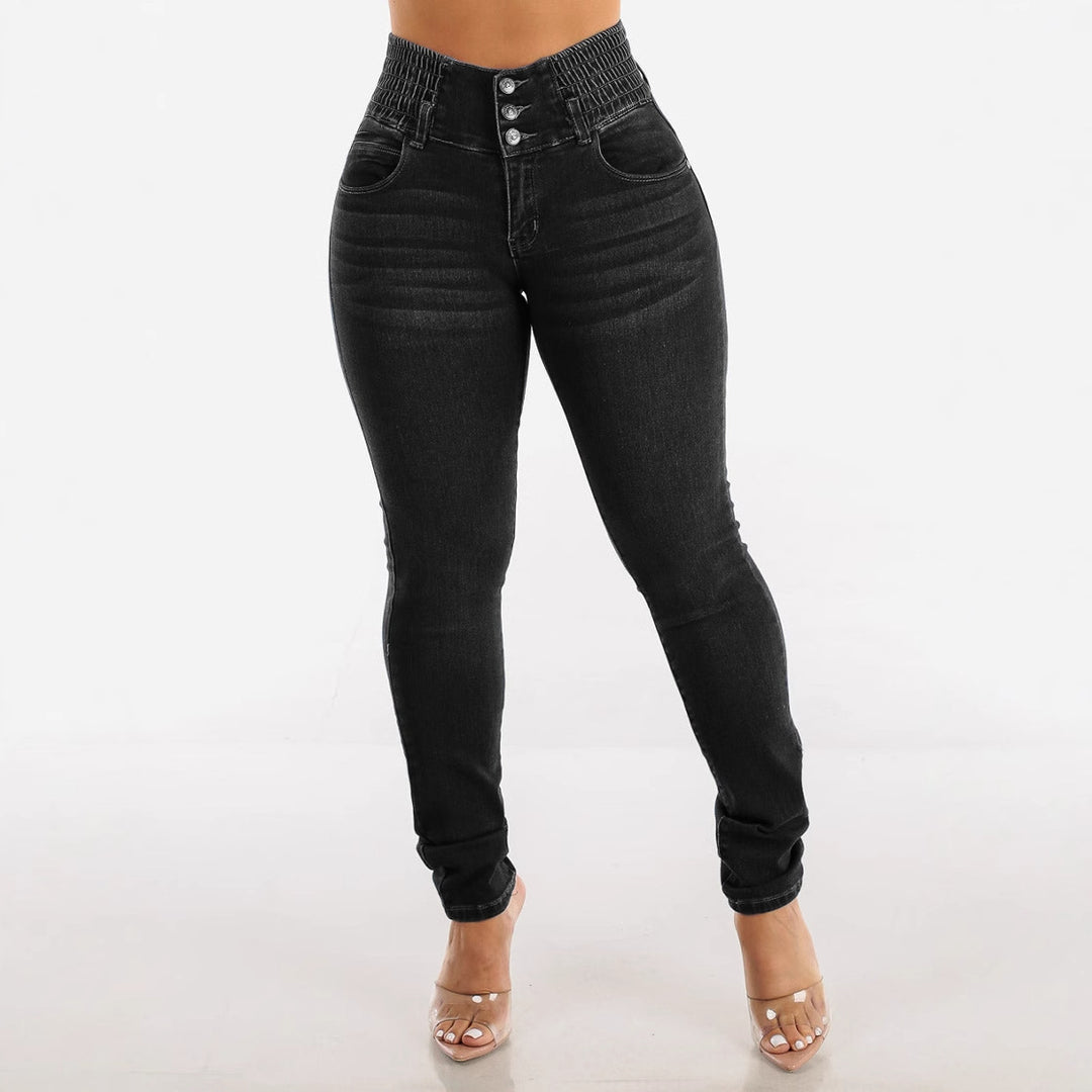 Damen Slim-Fit High-Waist Jeans mit elastischem Taillenbund Drune
