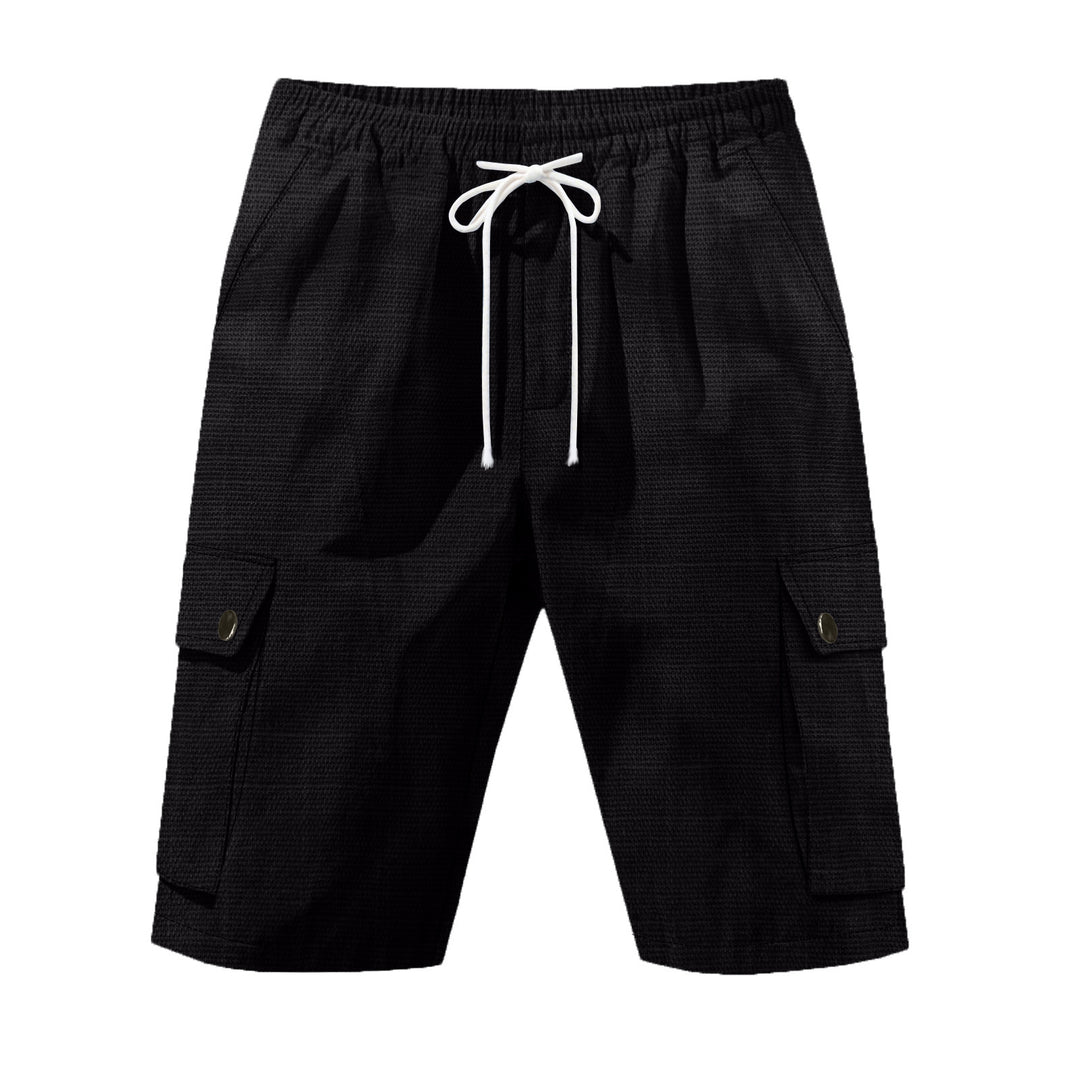 Herren nan utilitarische Cargo-Shorts mit Elastikbund, Tunnelzug und aufgesetzten Klappentaschen Drune
