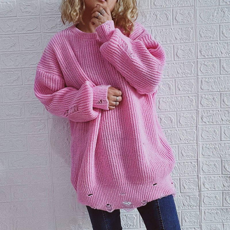 Damen lässiger Oversized Pullover mit strukturiertem Strickdesign Drune