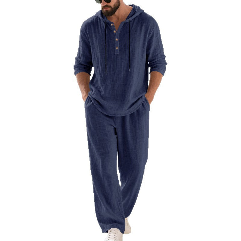 Herren lässiges Leinen-Hoodie-Set mit praktischen Taschen und entspannter Passform Drune