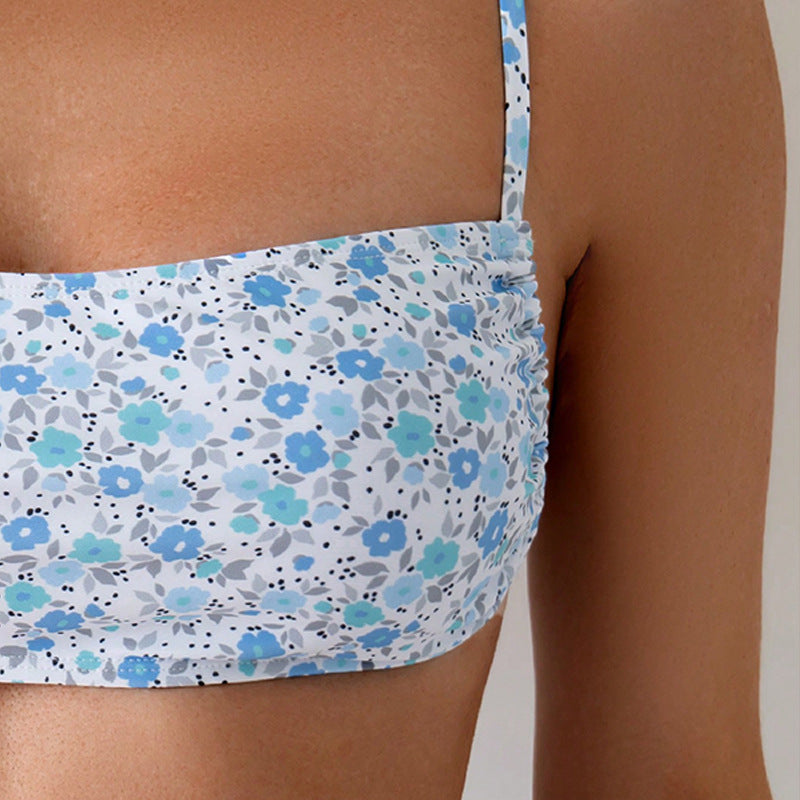 Damen Bikini-Oberteil mit floralem Muster und elastischen Trägern Drune