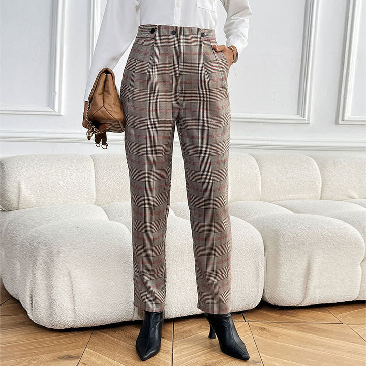 Damen Karierter Stoffhose mit eleganter Faltenlegung Drune