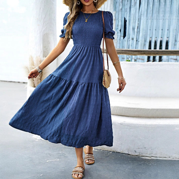 Damen Midikleid mit elastischem Taillenbund und schwingendem Rock Drune