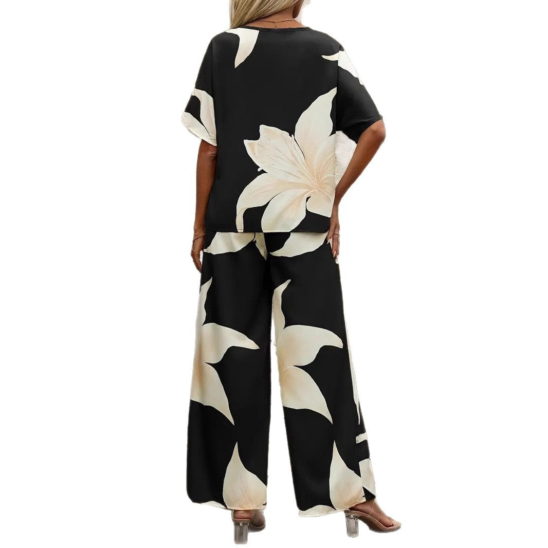 Damen Luftiges Zweiteiliges Set mit floralem Design und weitem Schnitt Drune