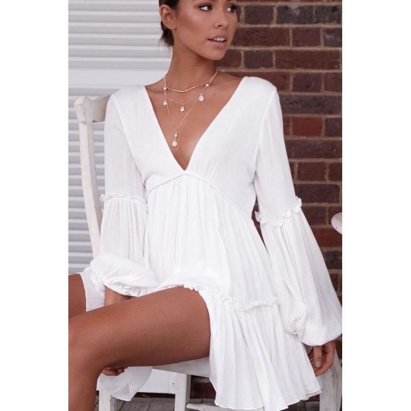 Damen Boho-Chic Strandkleid mit lockeren Ärmeln Drune