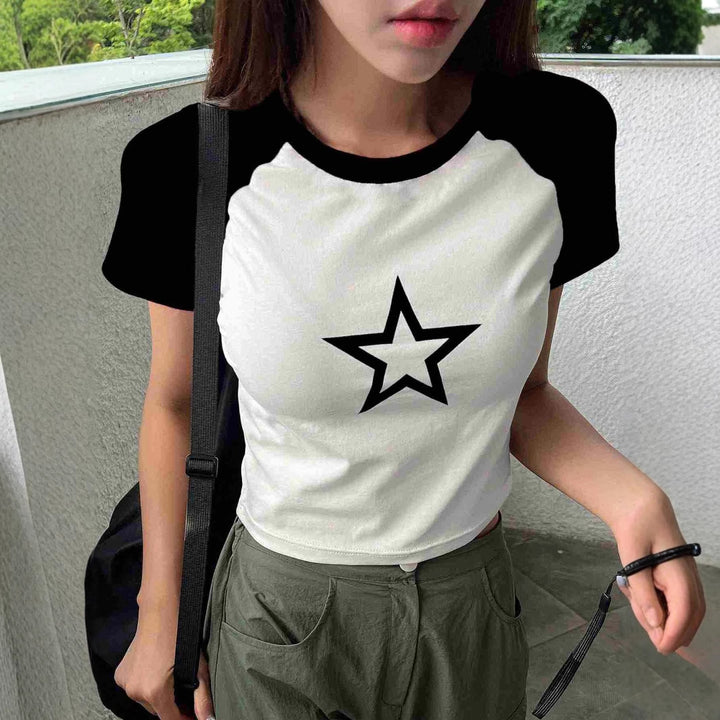 Damen Crop-T-Shirt mit stylischem Sternmotiv und bequemer Passform Drune
