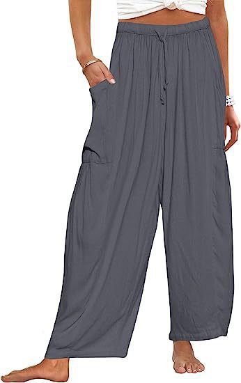 Damen lässige Weite Sommer-Hose mit elastischem Bund und praktischen Taschen Drune