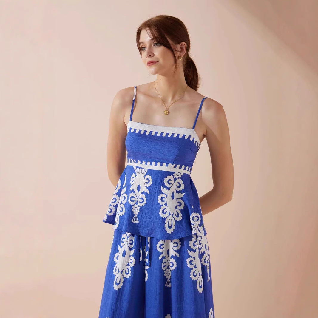 Damen Peplum-Top mit zarten Trägern und kunstvollem Muster Drune
